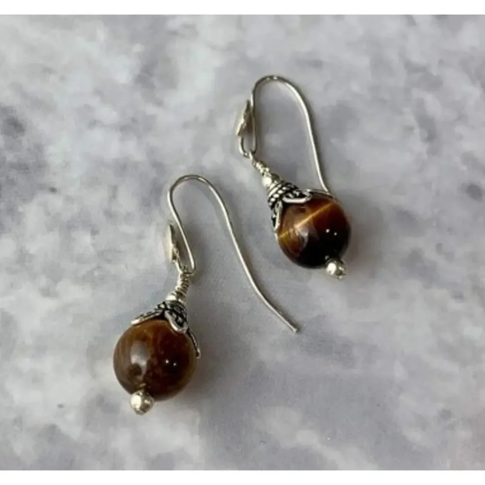 Vintage 925 Sterling Silver Agate Earrings